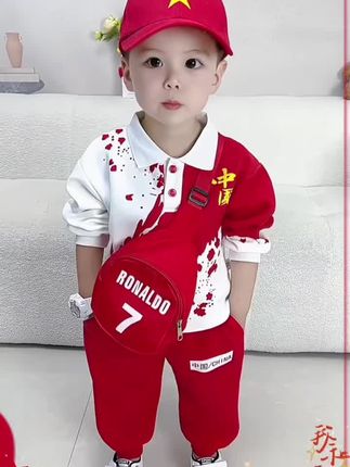 【国庆出游】【安安家】男女童宝宝翻领polo休闲卫衣长袖套装红色秋装 #男女童同款 #男女童穿搭 #儿童秋季套装 #国庆穿搭首选中国红 #国庆出游穿什么