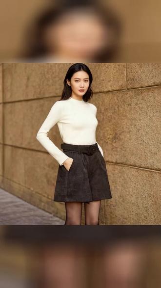 高腰显瘦短裤,穿出大长腿的秘密! #毛呢靴裤yyds#通勤约会必备#小个子显高穿搭法则