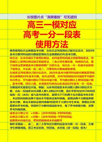 高三一模对应高考一分一段表使用方法 通过26届高三一模分数查找高考分数和全省排名,我将以图文方式发表一分一段表