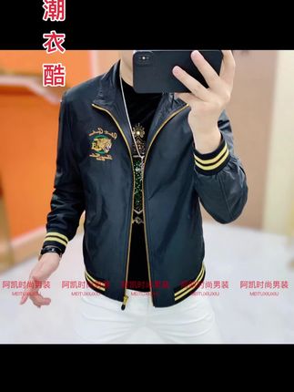阿凯严选-欧货2025男士秋季新款长袖潮流刺绣时尚百搭夹克外套
