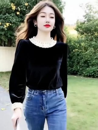 #好物推荐 秋冬新款黑色金丝绒洋气上衣今年流行爆款衬衫时尚高级小衫#洋气上衣 #黑色金丝绒上衣 #时尚上衣 #高级感穿搭