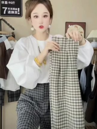 2025秋季新款复古格子裤女半松紧垂感宽松百搭显瘦经典阔腿裤#宽松显瘦#显高显瘦显腿长 #百搭裤子