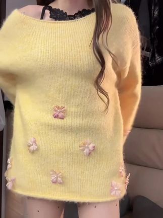 (浠儿姐姐)法式气质立体花朵针织毛衣秋季女装洋气减龄超好看上衣#休闲穿搭 #减龄穿搭 #针织衫 #减龄穿搭 #爆款热卖中