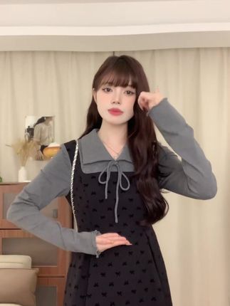法式气质赫本风假两件灰色收腰显瘦连衣裙子长裙女秋季8597#法式气质赫本 #连衣裙 #连衣裙穿搭 #连衣裙推荐 #秋冬穿搭