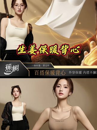 琥珀流光 蕉树 生姜女士保暖背心内搭外穿遮副乳带胸垫MD08#秋天的第一杯琥珀流光 #女士保暖背心 #内搭外穿都好看 #琥珀流光
