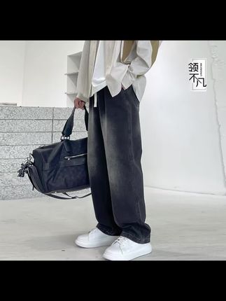 牛仔裤男款直筒宽松百搭复古垂感休闲长裤子男装秋季爆款美式新款#休闲男裤 #男士牛仔裤 #直筒裤 #百搭裤子 #男士休闲裤
