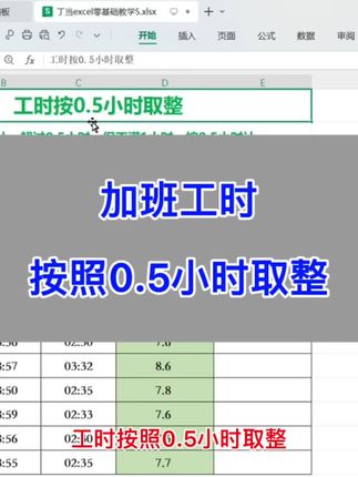 工时按照0.5小时取整。#excel #电脑知识 #办公技巧 #办公技能 #文员