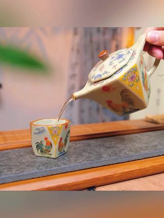 仿宋汝窑雄鸡八方壶开片可养缠枝莲茶壶手工复古中式功夫茶具配件#超便宜超划算 #茶壶