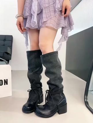 小众设计时髦感长筒靴新款复古辣妹堆堆靴粗跟显瘦骑士靴#长筒靴 #堆堆靴 #骑士靴