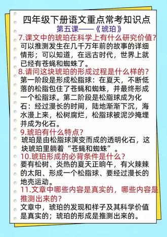 四年级下册语文第二单元第五课———《琥珀》重点常考知识点归纳#四年级#四年级语文#四年级下册语文#四年级语文重点归纳 #小学语文