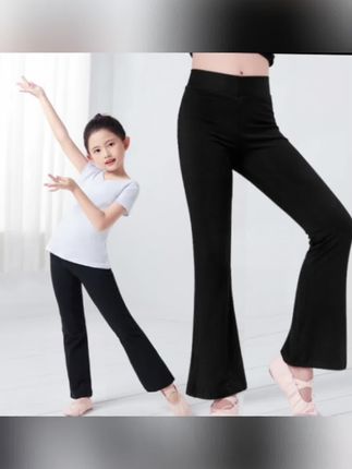 【110-170码】儿童舞蹈服女童夏季短袖练功服中国舞服跳舞衣服黑色舞蹈裤喇叭裤#女童舞蹈服裤子 #女童舞蹈喇叭裤 #女童黑色裤子 #喇叭裤