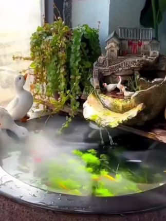 高端大气 中国风双层流水百件。鱼儿自由自在的水中游 小桥流水 庭院花园 生态景观 太喜欢了