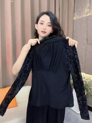 秋季新款t恤显瘦气质百搭修身拼接高领打底衫设计感上衣女 #秋季新款 #打底衫#显瘦穿搭#气质穿搭#百搭T恤衫