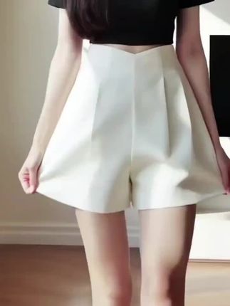 白色西装短裤女夏季薄款花苞高腰宽松阔腿裤外穿a字休闲打底热裤