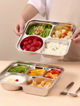 儿童分格餐盘#食品级不锈钢宝宝餐具#辅食分格盘#幼儿园早餐盘#餐具