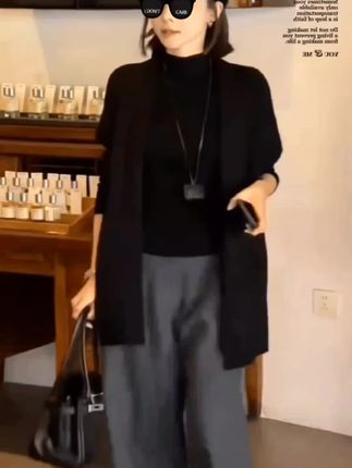 减龄遮肉套装女长袖打底衫毛衣针织衫休闲裤三件套#洋气套装 #时尚气质穿搭 #今日分享 #减龄穿搭