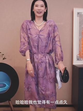 CHENSMCHEN 桑蚕丝手绘乔绒连衣裙女精致优雅显瘦裙子CSEL6142MN#气质连衣裙 #高级感穿搭 #优雅气质