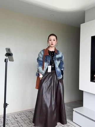 早秋显瘦气质休闲松紧腰皮裙半身裙