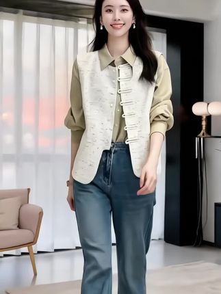 春秋款新中式国风马甲#穿搭 #女装 #高级感穿搭 #气质穿搭 #新中式穿搭