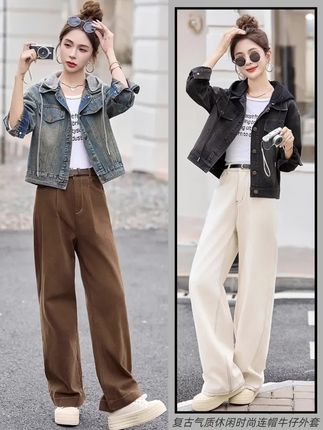 休闲时尚连帽牛仔外套女2025春秋新款小个子复古气质减龄短款上衣#春秋穿搭 #时尚气质穿搭 #减龄显瘦穿搭