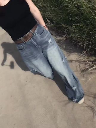 设计感宽松显瘦拖地牛仔裤女夏季新款高腰水洗破洞休闲垂感阔腿裤