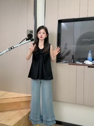 天丝蕾丝牛仔裤女夏季薄款小个子九分阔腿裤莱赛尔宽松裤子潮#夏季新款#牛仔裤#好穿又好搭 #谁穿谁好看#性价比超高