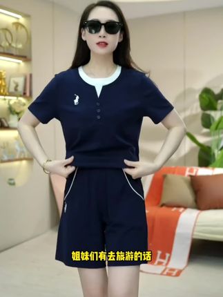 精梳棉减龄时尚休闲运动套装圆领女士宽松休闲百搭夏装短裤女装潮