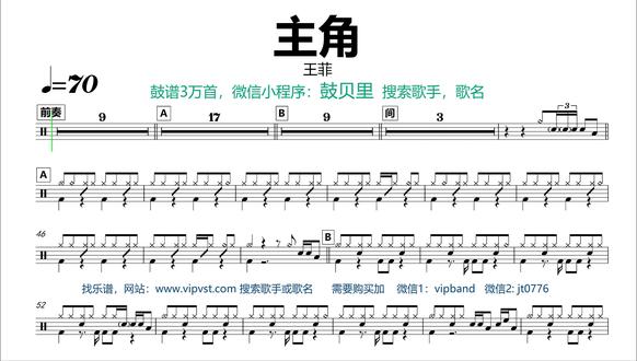X1869.王菲 - 主角 鼓谱 动态鼓谱