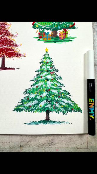 1分钟讲讲雪中的圣诞树 #丙烯马克笔 #马克笔手绘 #绘画教程 #圣诞树 #圣诞节