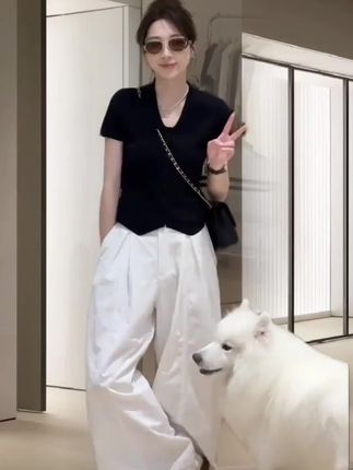 夏季时尚一整套女装2025新款百搭Polo领针织衫高腰阔腿裤两件套装#夏季时尚 #新款针织衫 #polo针织衫#高腰阔腿裤 #夏季两件套
