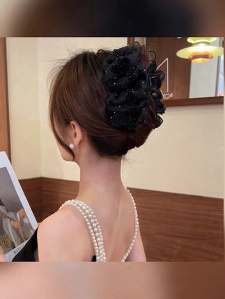 网纱褶皱盘发抓夹满天星高级感优雅气质甜美发夹春夏百搭高马尾夹#头饰发饰 #抓夹 #发饰 #发夹 #发夹推荐