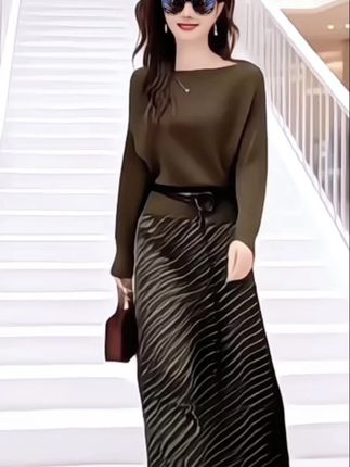 老钱风气质针织套装裙女2025年春秋新款洋气时髦条纹半身裙两件套