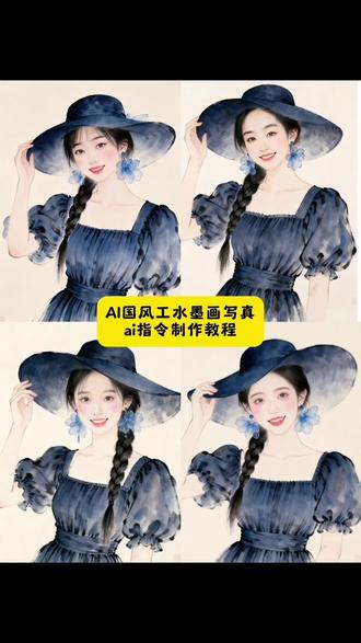 ai国风工水墨画写真教程来了~~~ 水墨画写真教程 蓝裙配草帽水墨画写真 国风水墨画写真ai指令 ai水墨画写真 #AI水墨画写真 #豆包ai #豆包出大片有两把刷子 #水墨画写真 #AI水墨光影写真 AI水墨光影写真教程 工笔水墨画写真