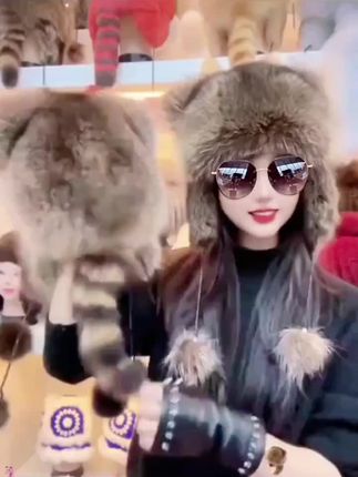 小浣熊护耳帽,貉尾巴霸王帽,冬季保暖男女儿童可爱帽子 #帽子 #小浣熊帽子