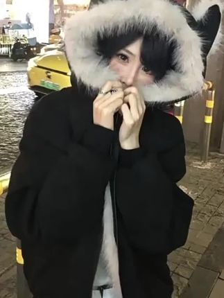美式复古座山雕猫耳朵连帽棉服男女款秋冬加厚保暖大毛领棉衣外套