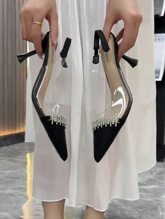 包头凉鞋女2025年新款夏季尖头后空透明细跟凉鞋法式高跟鞋#女鞋 #好穿不累脚 #百搭鞋子 #夏季凉鞋 #时尚美鞋