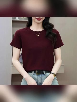 【认准正品】夏季圆领棉T时尚洋气女短袖百搭T恤千金清冷感贵系衣服#短袖百搭棉T#洋气百搭T恤#休闲百搭T恤#时尚简约T恤衫#上热门🔥🔥🔥