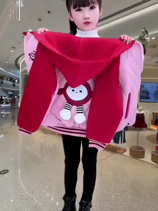 QIAERDE /洽尔德反季冬季姐弟款百搭加绒加厚蛋仔连帽外套女童春装