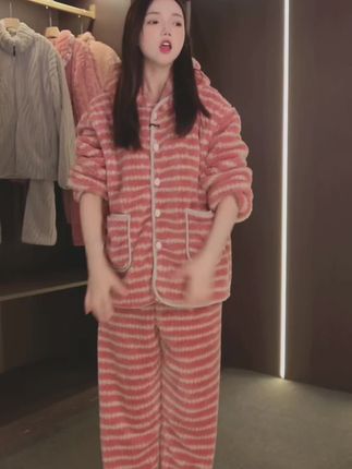秋冬季新款睡衣女士可爱外穿加厚#保暖家居服 #大码套装