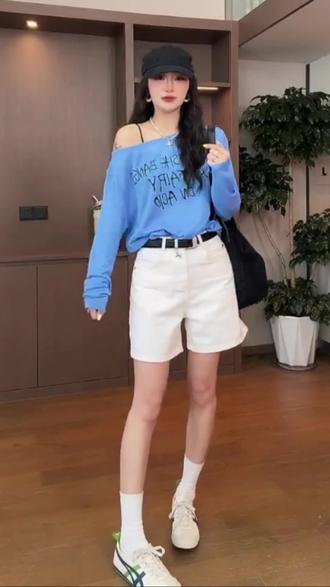 2026夏季薄款长袖罩衫多巴胺穿搭显瘦百搭短裤两件套时尚女潮流#洋气减龄显瘦遮肉套装#百搭防晒t #露肩上衣显瘦穿搭