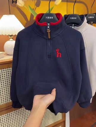 【加绒】~秋冬新款男童时髦韩版保暖半拉链洋气卫衣S11238#高品质童装 #儿童加绒卫衣 #穿出高级感  #男童穿搭 #秋冬必备
