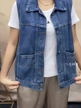宽松大码休闲牛仔马甲 春秋新款宽松百搭口袋无袖背心外穿坎肩 #马甲 #遮肉显瘦#外套#休闲穿搭#强烈推荐