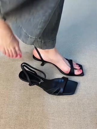 羊皮版~法式简约一字带百搭露趾凉鞋女夏温柔气质通勤工作高跟鞋#凉鞋推荐@DOU+上热门
