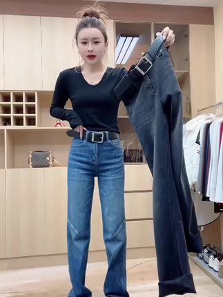 #阔腿裤 #牛仔裤 #直筒牛仔裤