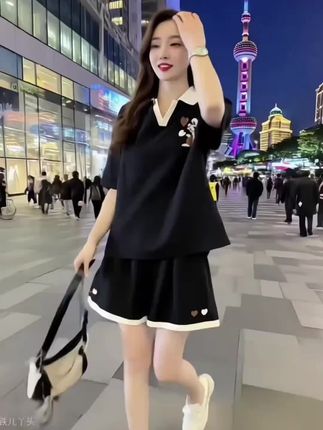大码女装胖mm短袖短裤运动套装女夏季新款韩版宽松百搭休闲两件套