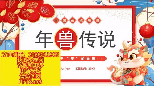 年兽传说教育课件PPT模版,19页,内容完整改改就行 #PPT模板 #PPT #年兽 #传说课件