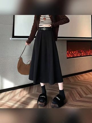 秋冬毛呢西装气质半身裙高腰垂坠感A字半裙大摆韩版#半身裙 #毛呢半身裙 #裙子 #秋冬穿搭 #早秋穿搭