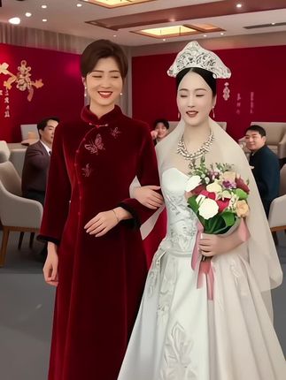 妈妈婚宴礼服加绒加厚新款冬天显瘦披肩外套喜婆婆装平时可穿#婚庆礼服 #婚礼妈妈礼服 #高端大气 #喜婆婆喜妈妈 #秀出中国风