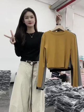 秋装!多色圆领经典款上衣显瘦长袖打底衫直角肩显瘦纯色百搭T恤女#圆领T恤 #长袖打底衫 #打底衫 #百搭t恤