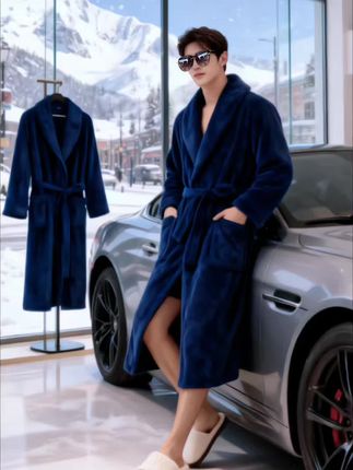 秋冬法兰绒睡袍男珊瑚绒加绒加厚长款浴冬季加绒保暖浴衣男士浴袍#男士睡衣 #加绒睡衣 #加绒睡袍 #家居服